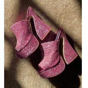 jeffrey campbell pink glitter platform mules – size 10
